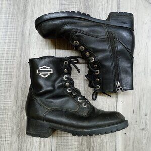 Harley Davidson Chukka Motorcycle Boots Black Leather Side Zip